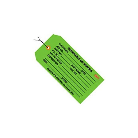 Box Packaging Inspection Tag Repairable Or Rework Pre WiredNo 5 4-3/4L x 2-3/8W Green G20043